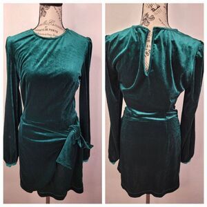 YUMI KIM Tie Me Over Mini Dress Small In Jewel Emerald Velvet Whimsygoth